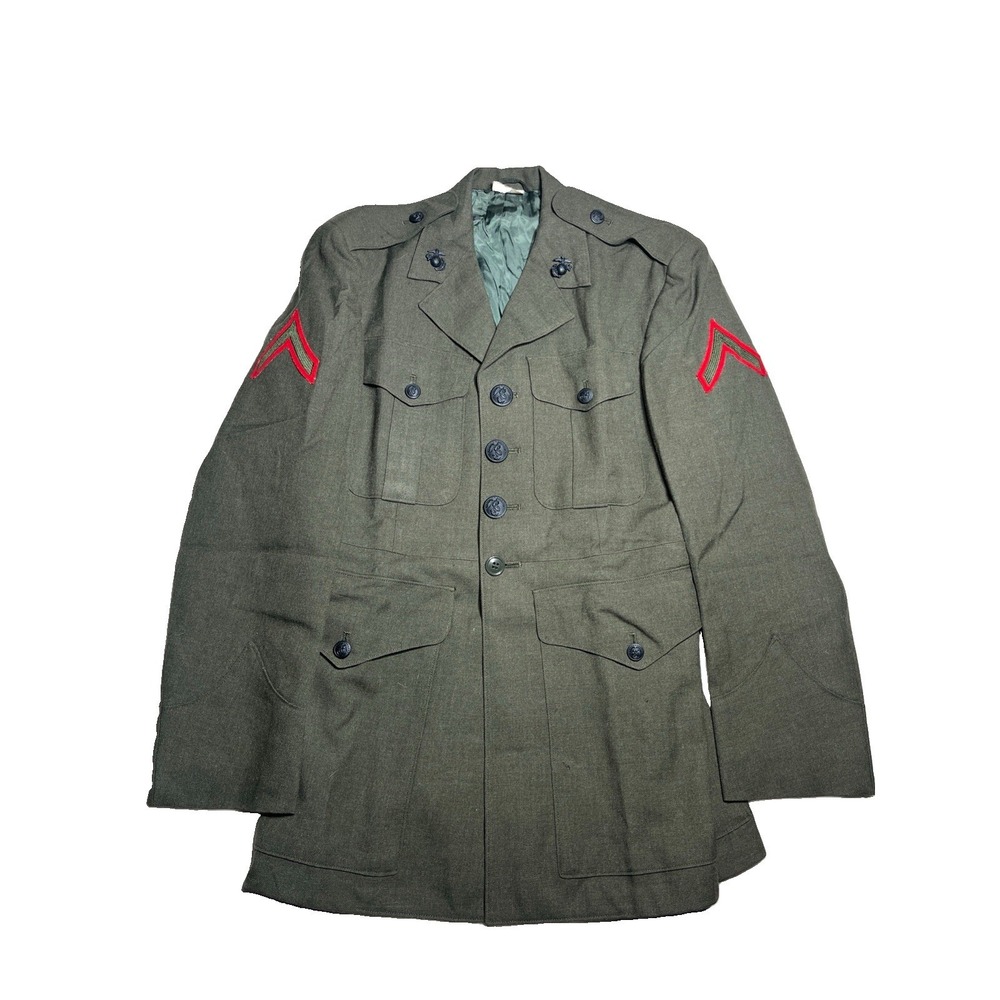 Vintage USMC U.S. Marine Corps Uniform Coat Wool Green 36S 1950's 1060s Military
